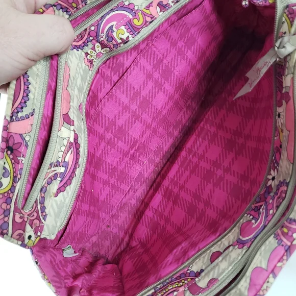 Vera Bradley Pink And Gray "Paisley Meets Plaid" Mandy Shoulder Bag Purse - Picture 5 of 6